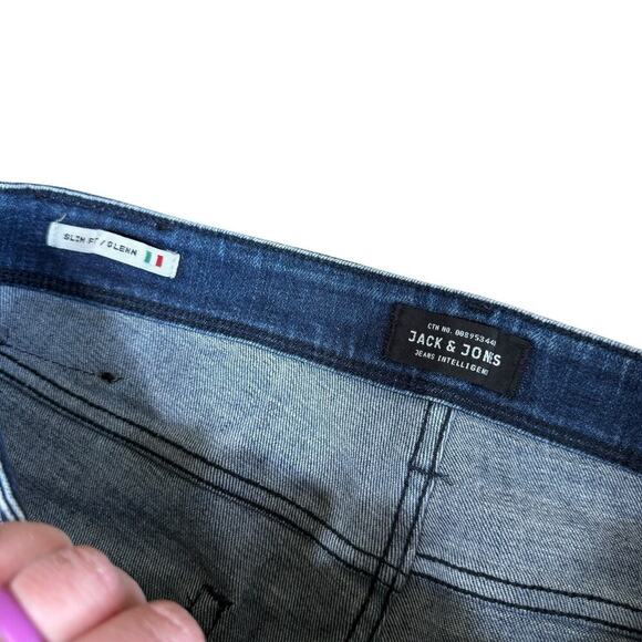 Jack & Jones Glenn Fox Comfort Men 32x32 Blue Slim Fit Stretch Jeans - Picture 7 of 13